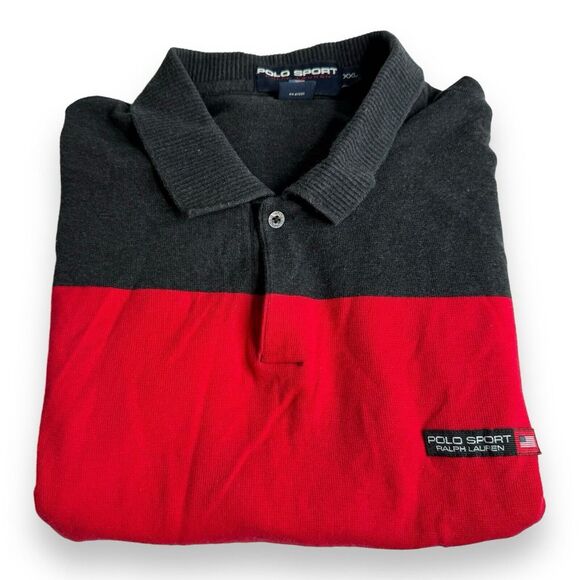 Ralph Lauren Polo Sport Red/Black Striped Short Sleeve 2XL Sweater/Polo Cotton - Picture 4 of 9